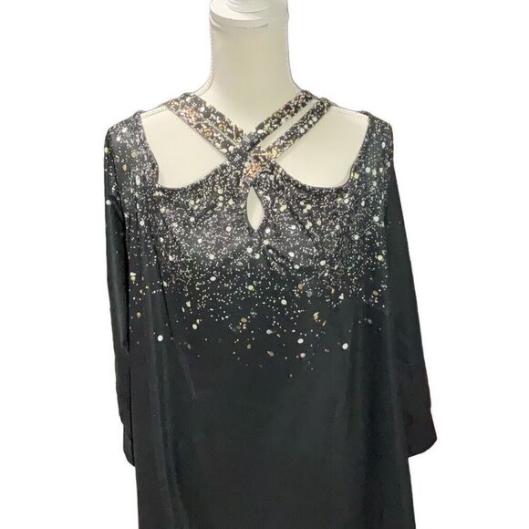 Unbranded Black Splatter Double Strap Cold Shoulder Knee length Dress Sz XXL - Picture 2 of 6